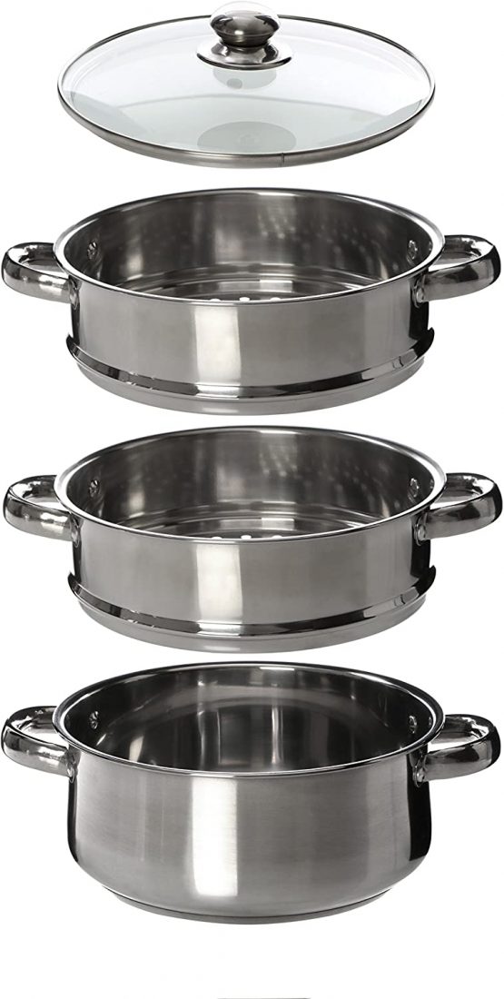Premier Housewares 408129 Stainless Steel Steamer 3 Tiers Food Steamer Steamer Pan Large Steam Pots Steel Hob Steamer H25 x W22 x D22 cm - Image 2