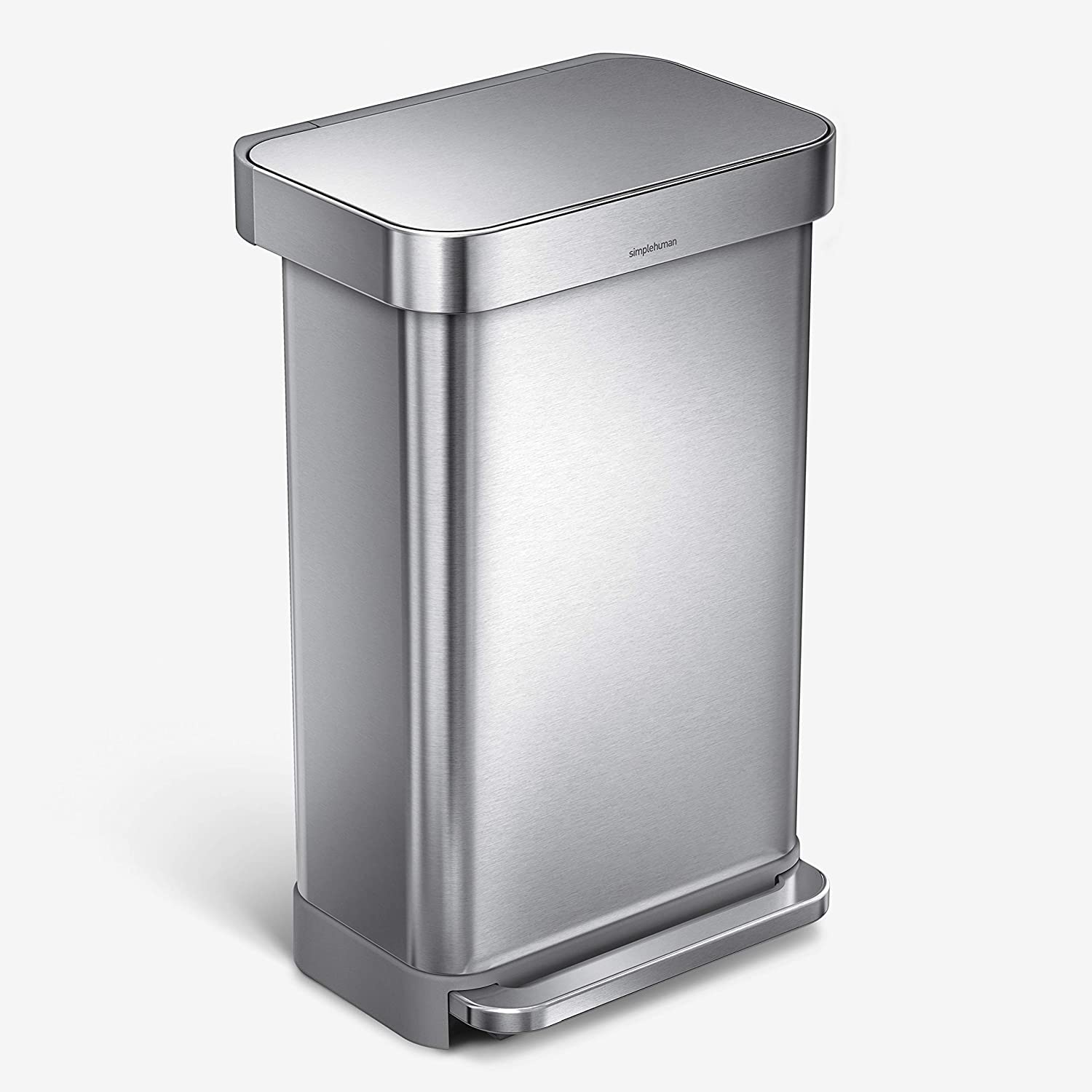 simplehuman CW2024 45L Rectangular Kitchen Pedal Bin with Liner Pocket, Silent Soft Close Lid, Strong Wide Pedal