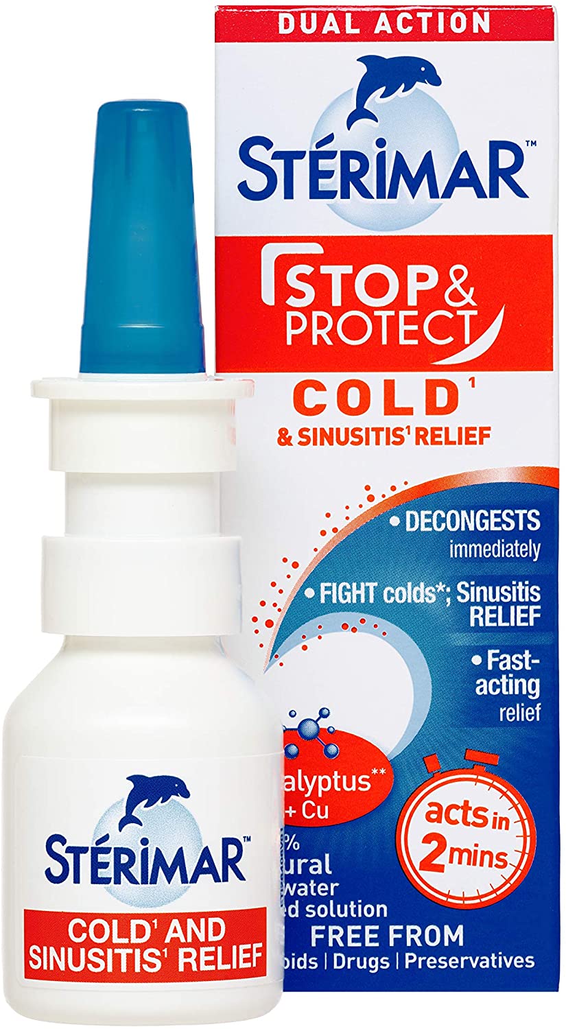 Sterimar Stop And Protect Cold And Sinusitis Relief, Nasal Spray, Fast-Acting Hypertonic, 100% Natural Sea Water