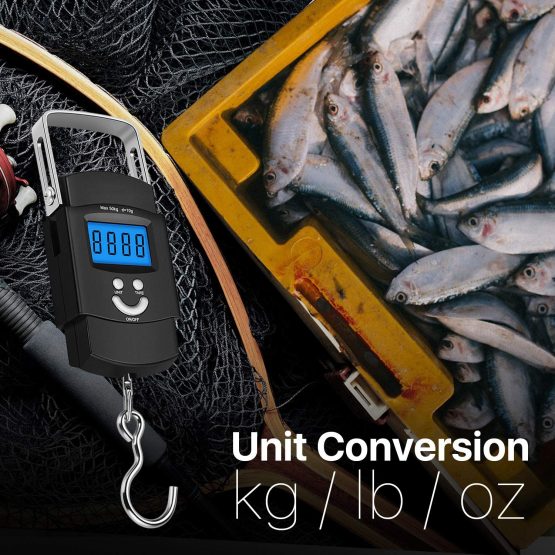 Flexzion Travel Hanging Digital Fishing Scale, Portable Luggage Scale Electronic Backlight LCD Display 110lb/50kg Fish Hook Balance Smart Weight Thermometer for Suitcase, Tackle Box, Batteries Include - Image 4