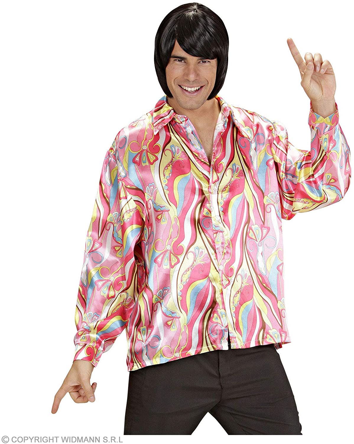 Mens 70s Mod Shirt 3 Cols Costume Extra Large UK 46" for 70s Hippy Hippie Fancy Dress, Multi-coloured, XL - Image 2