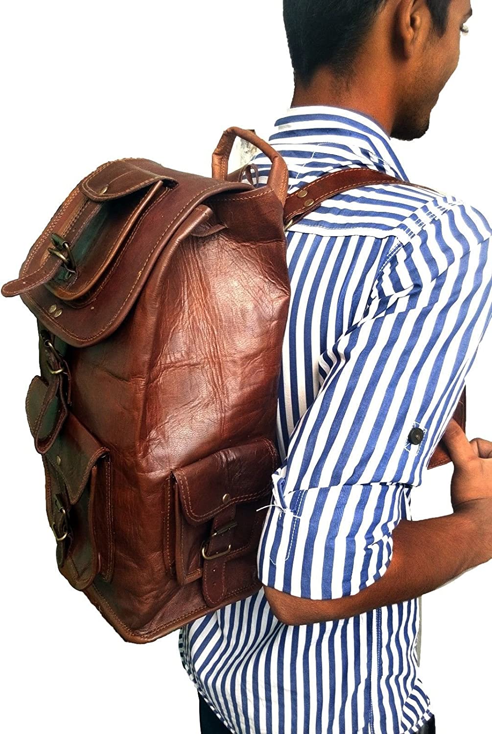 Jaald Leather Laptop Backpack Brown Vintage Rucksack College Travel Mochila Indiana Jones, 18" - Image 3