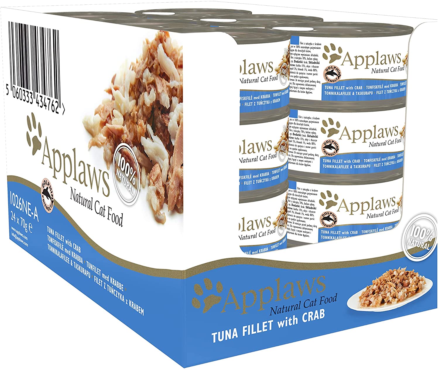 Applaws 100% Natural Wet Cat Food, Tuna with Crab, 70g (Pack of 24), Adult, 70 g (Pack of 24)