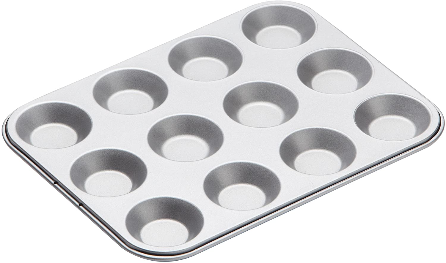 KitchenCraft Non-Stick 12-Cup Shallow Muffin Tin/Mince Pie Tray, 31.5 x 24 cm (12.5" x 9.5"), Silver, Grey, Mediano