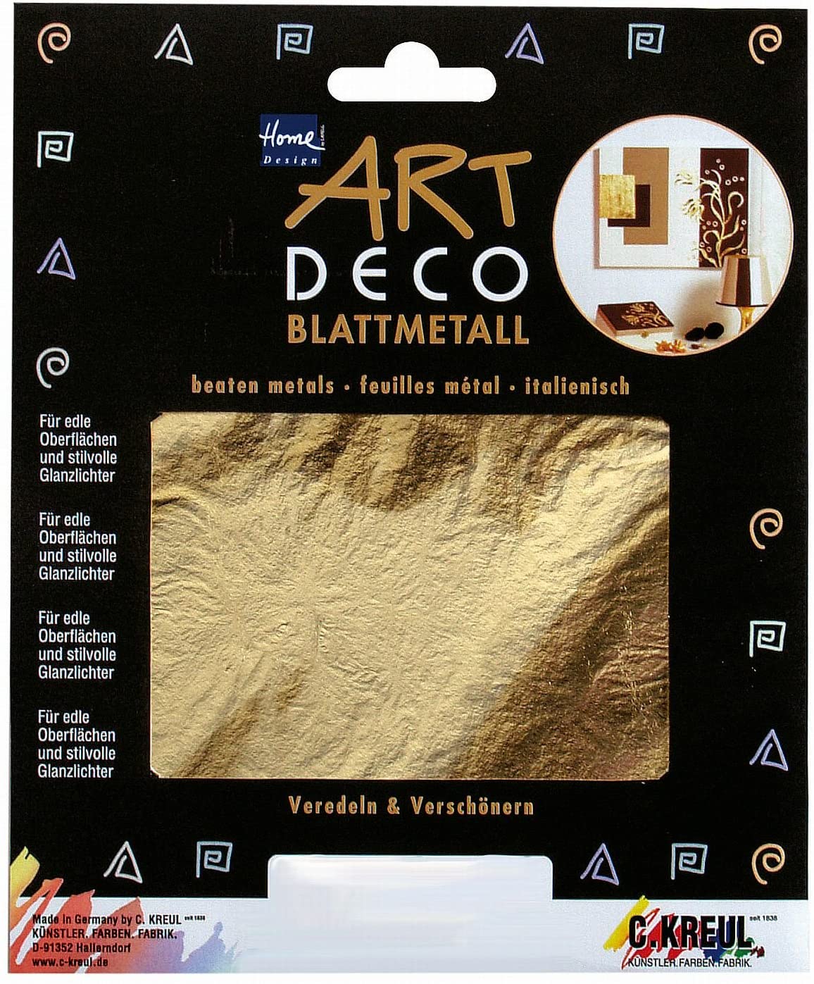 KREUL 99421 Leaf Metal 14 x 14 cm 25 Sheets for High-Gloss Metallic Effects for Finishing Wood Glass, Paper, Canvas