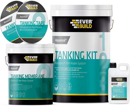 Everbuild Aquaseal Tanking Kit Waterproof Wet Room System, Large (Primer 1 Litre, Membrane 5 Litre, Tape 10 m)