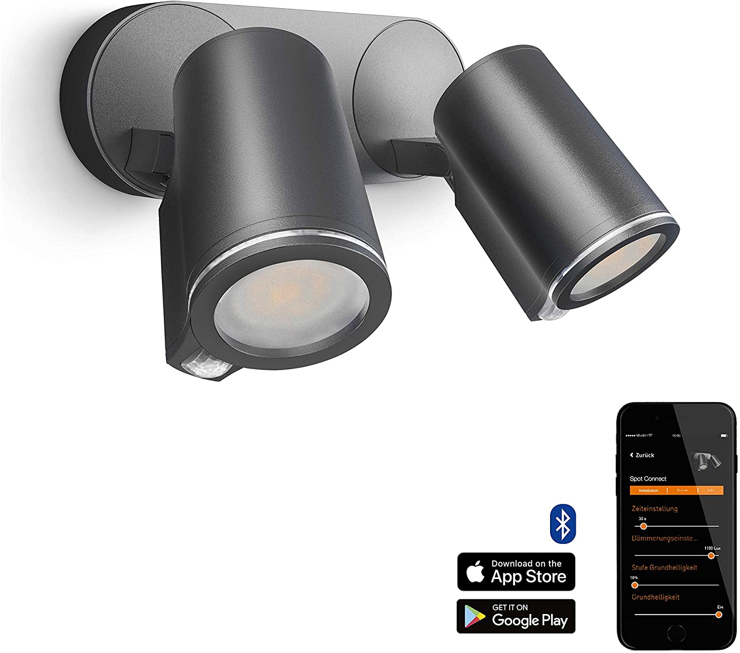 Steinel Spotlight Spot DUO SC Anthracite, 2x 90° Motion Detector, Including 2 LED Bulbs, via App, Aluminium, 14.6 W