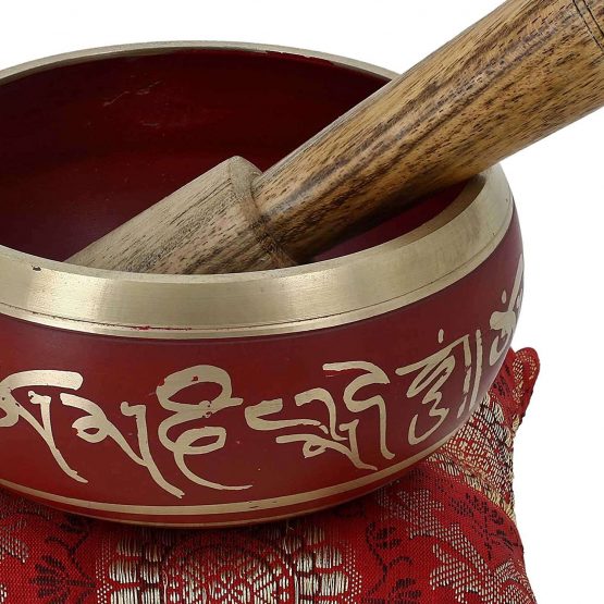 Tibetan Singing Bowl Meditation Red Art Buddhist Décor 4 Inch - Image 2