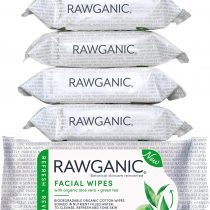 RAWGANIC Refreshing Facial Wipes | Gentle Soothing, Alcohol-free, Fragrance-free, Biodegradable Organic Cotton Wipes | with Aloe Vera and Green Tea | 6 Packs (150 wipes in total)