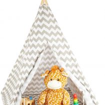 Relaxdays 10028907 Teepee, Play Tent with Flooring, Includes Bag, Wigwam for Kids, HxWxD: 160 x 115 x 115 cm, Grey, White-Gray