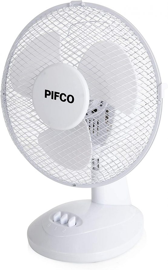 Pifco P52004 Desk Fan, 2 Speed Settings, Adjustable Tilt with Oscillation Function, Anti Slip Feet, 9 Inch, White