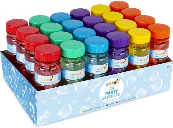 abeec 24 Pack Bubbles Solution - Pack of 24 Party Bubbles with Wands Included - Party Bag Filler or Bubbles for Outdoor Games - 24 x 118ml Bubble Mixture Bottles