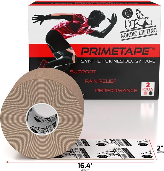 Nordic Lifting Kinesiology Tape (2-Pack) PrimeTape - Pro Sports & Athletic Taping for Knee, Shin Splints, Shoulder and Muscle - 2" X 16.4' per Roll Uncut - Orthopedic Therapy Method - by trade; - Image 3