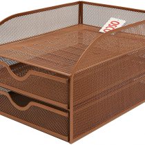 OSCO Rosegold Wiremesh Triple Letter Tray with 2 Drawers
