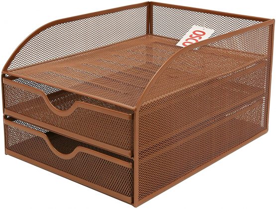OSCO Rosegold Wiremesh Triple Letter Tray with 2 Drawers