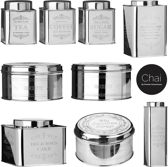 Premier Housewares 507635 Stainless Steel Chai Pasta Canister Silver H31 x W9 x D9cm - Image 3