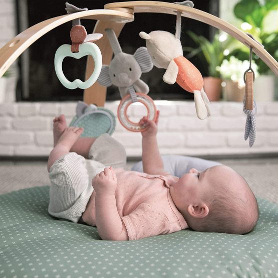 Ingenuity, Cosy Spot Reversible Duvet Activity Gym and Padded Play Mat with Wooden Removable Toy Bar, 6 Detachable Toys, Foldable for Easy Transport, Neutral Design - Loamy, Ages Newborn + - Image 3