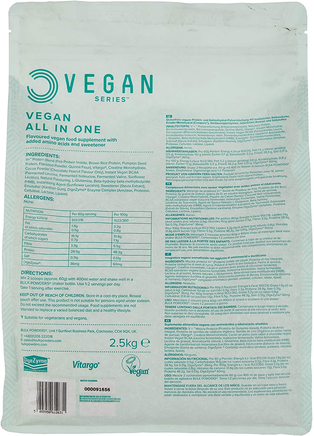 Bulk Vegan All in One Protein Powder, Dark Chocolate Berry, 2.5 kg, 2.5kg - Image 2