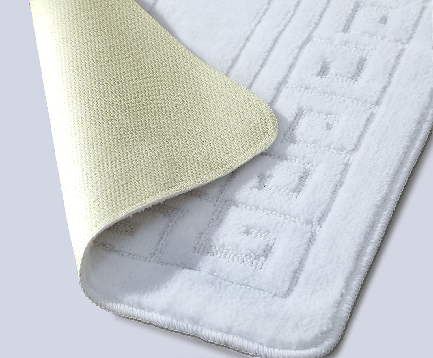EDS Luxury 2 Piece Greek Bath Mat Set Non Slip Ultra Soft Bathroom Mats Water Absorbent Bath Mats Machine Washable Rug Toilet Mat for Bathroom Floor (White) - Image 4