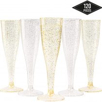 Matana - 120 Premium Multi-Use Plastic Silver & Gold Champagne Flutes - 150ml