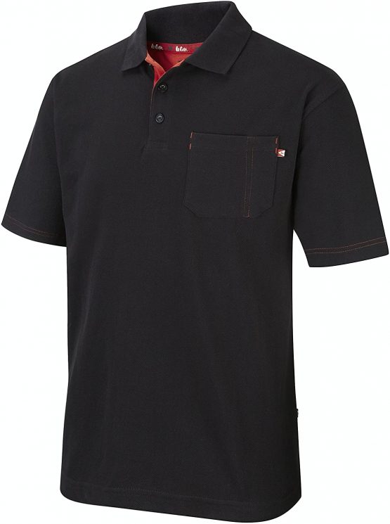Lee Cooper LCTS011 Mens Work Safety Cotton Pique Polo Shirt Workwear Top, Black, Large