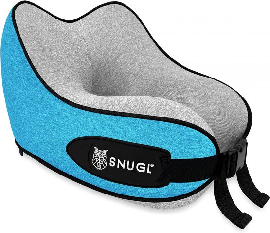 SNUGL Travel Pillow for Kids - Premium Ergonomic Design Memory Foam Cushion - Head, Neck & Chin Support for Airplane, Train or Car - Travel Bag with Carabiner Clip Included (Lilac Purple)