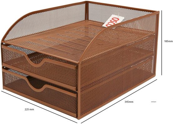 OSCO Rosegold Wiremesh Triple Letter Tray with 2 Drawers - Image 4