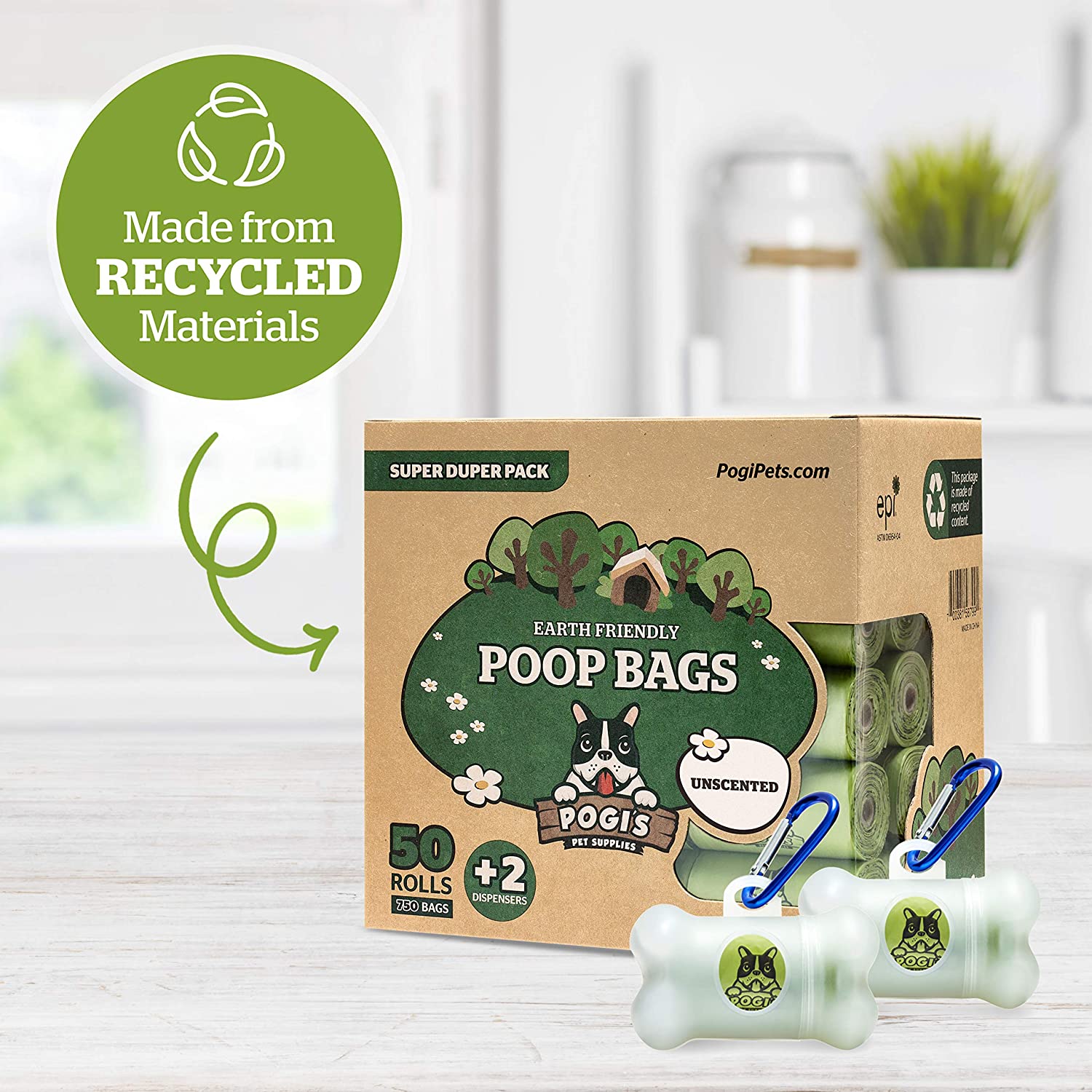 Pogi’s Dog Poo Bags - Leak-Proof & Extra Thick Pet Waste Bags with 2 Holders (Unscented, 50 Rolls, 750-Count) - Image 2