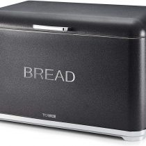 Tower T826014B Kitchen Bread Bin, Glitz Range, Coated Steel with Chrome Accents, Noir, One Size