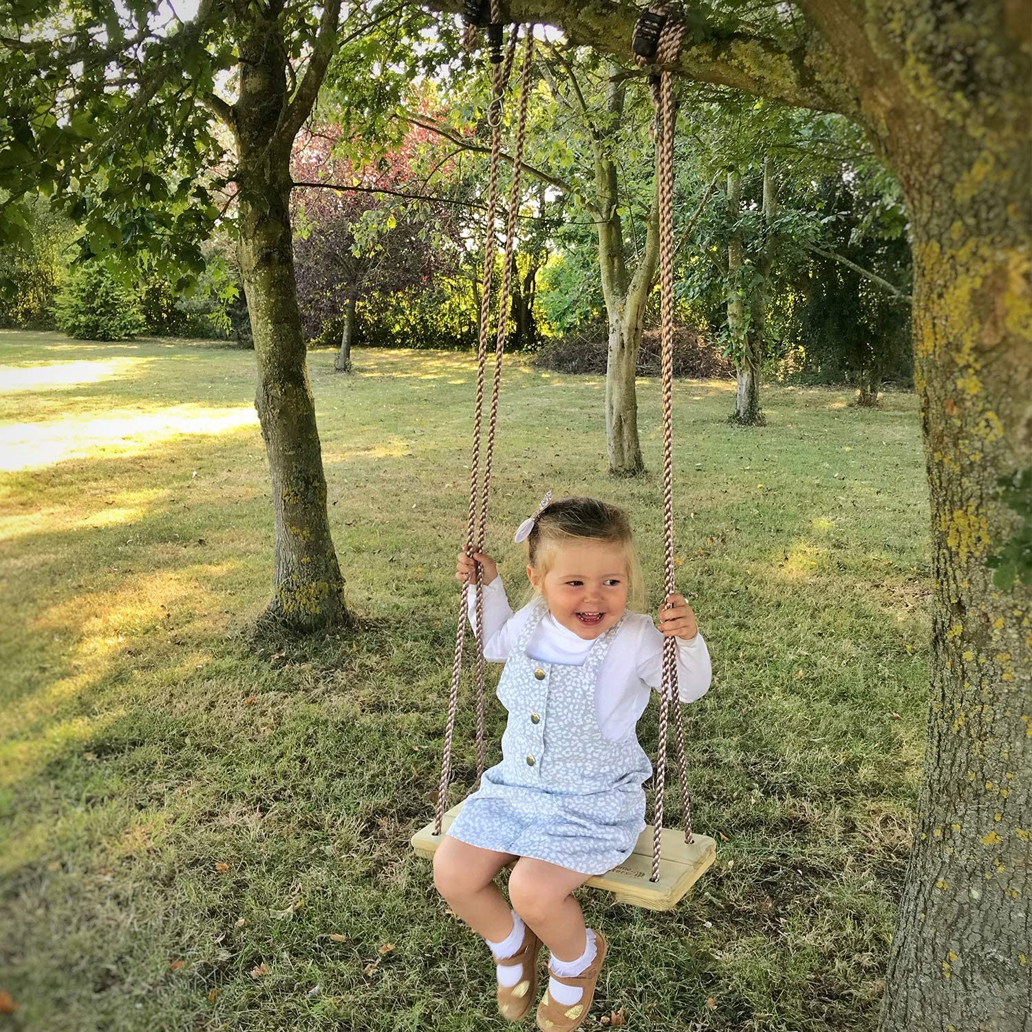 Garden Games Pine Wood Tree Swing with Durable Adjustable Ropes and Wooden Seat, Ivory, 2.5m PH ropes - Image 4