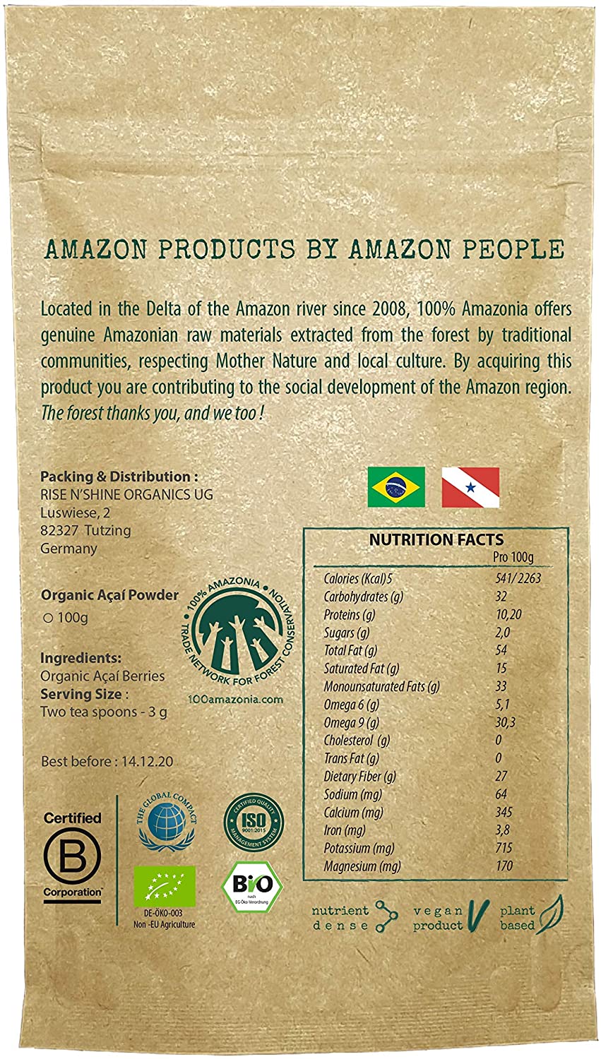 100% Amazonia Pure Organic Acai Powder | Fresh Extract of Acai Berries ...