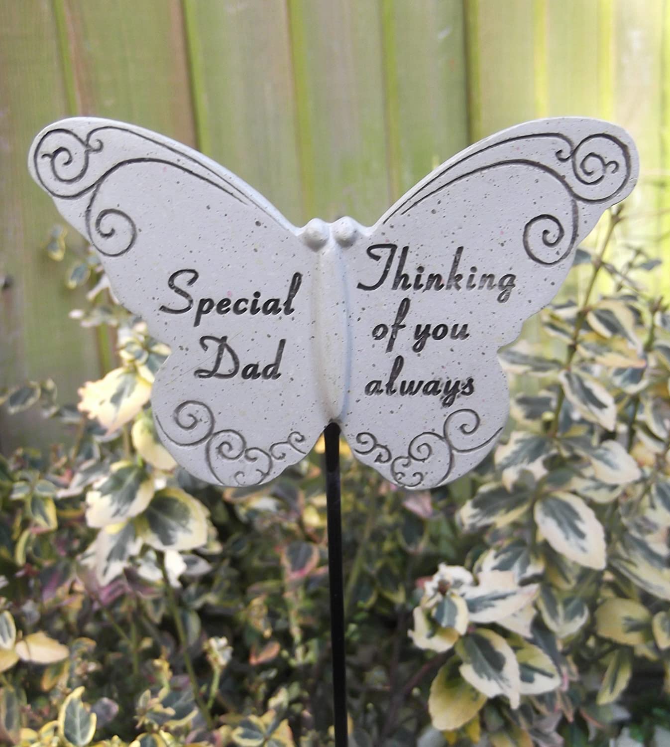 Memorial Butterfly Special Dad on Stick , Put By Grave Side, White