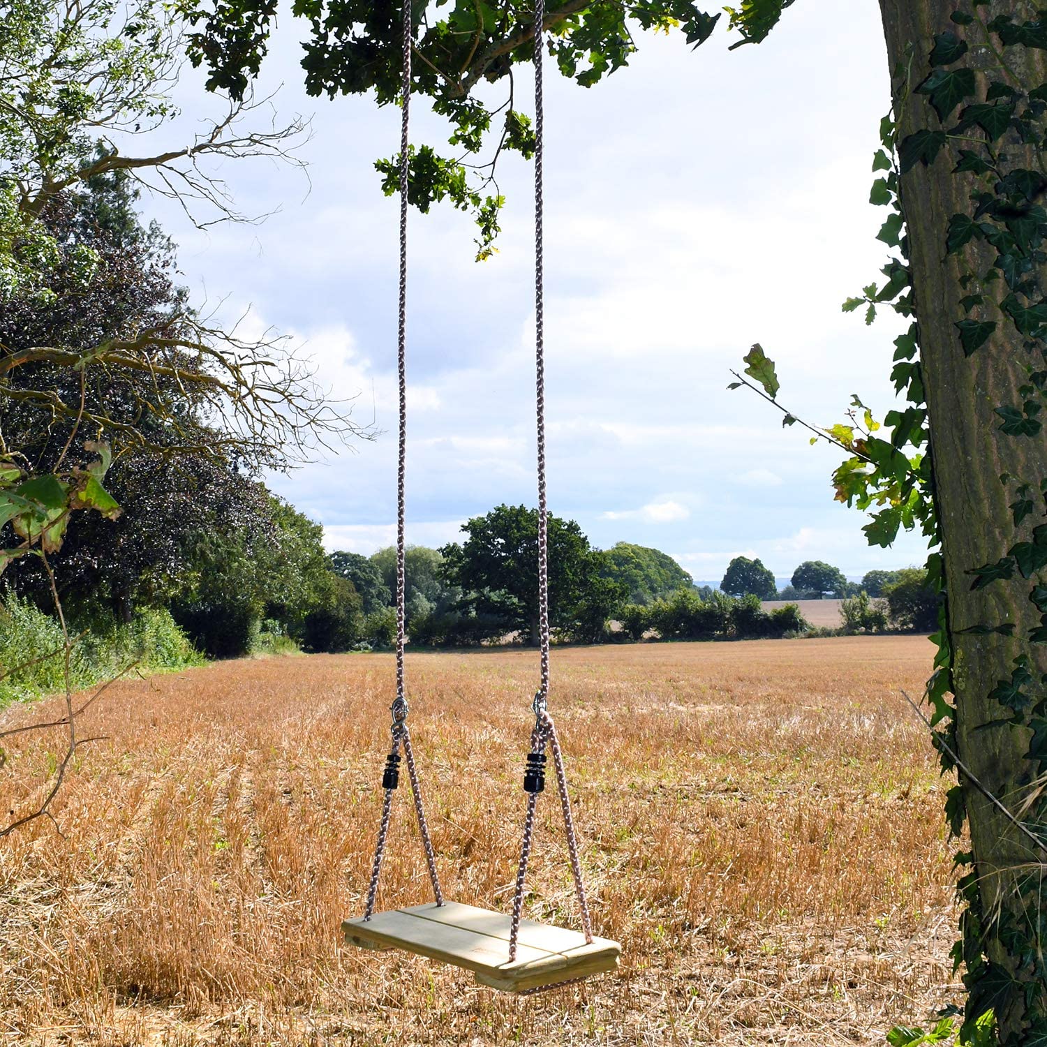 Garden Games Pine Wood Tree Swing with Durable Adjustable Ropes and Wooden Seat, Ivory, 2.5m PH ropes - Image 2