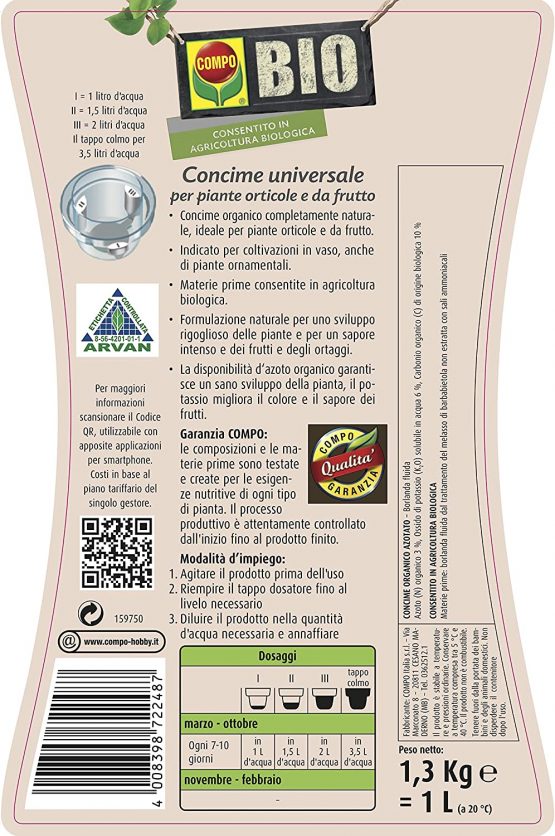 Compo Universal Organic Fertilizer for Plants Vegetables Fruit and CONF. From 1 Lt - Image 2