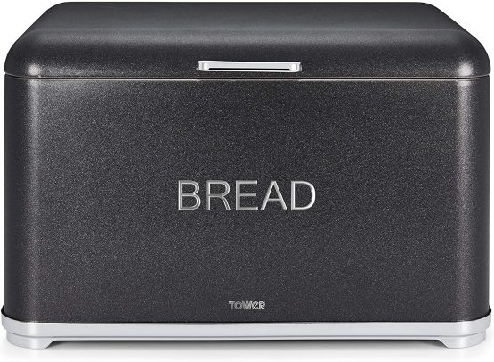 Tower T826014B Kitchen Bread Bin, Glitz Range, Coated Steel with Chrome Accents, Noir, One Size - Image 2