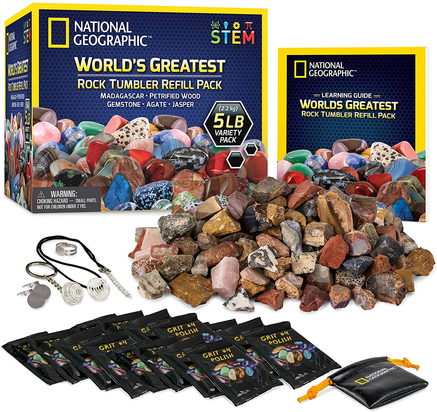 NATIONAL GEOGRAPHIC Rock Tumbler Grit and Polish Refill Kit - Tumbling Grit  Media, Polish Up to 20 lbs. of Rocks, Works with any Rock Polisher 
