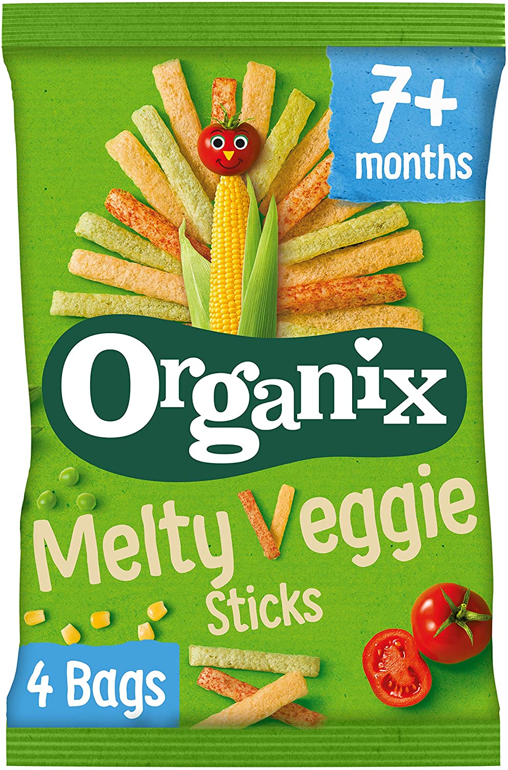 Organix Melty Organic Veggie Sticks, 7+ Months, Baby Snack, Multipack, 4 x 15 g Bags Per Pack (3 Packs Total)