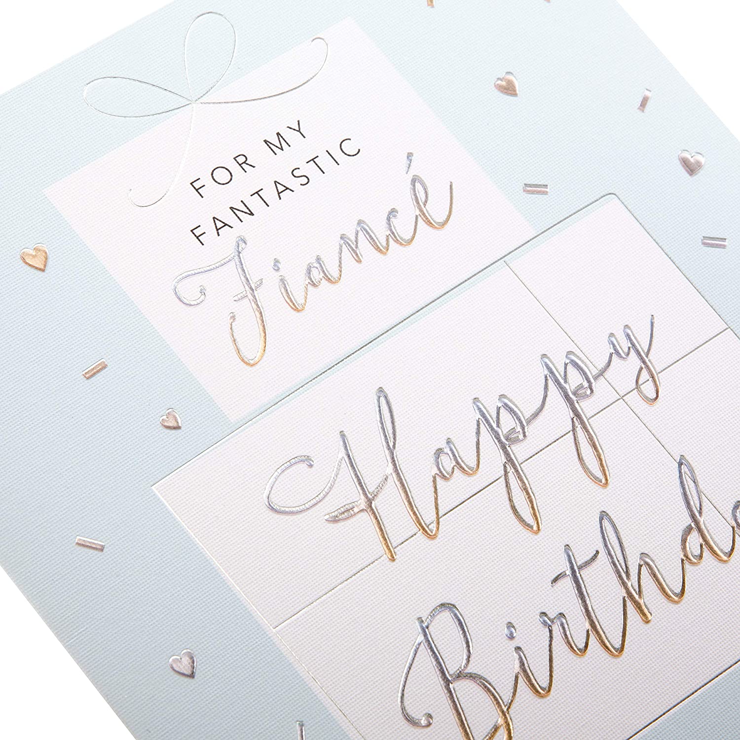 Hallmark Birthday Card for Fiancé - Contemporary Embossed Text Design, white|grey|silver|pink, 18cm x 16cm - Image 3