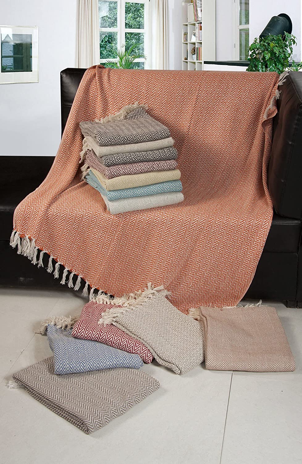 EHC Throw Blanket, Throws for Sofas armchairs Sofa Settee Couch Reversible Bed Cover Over Blanket, Single 127 x 152 cm, Beige - Image 2