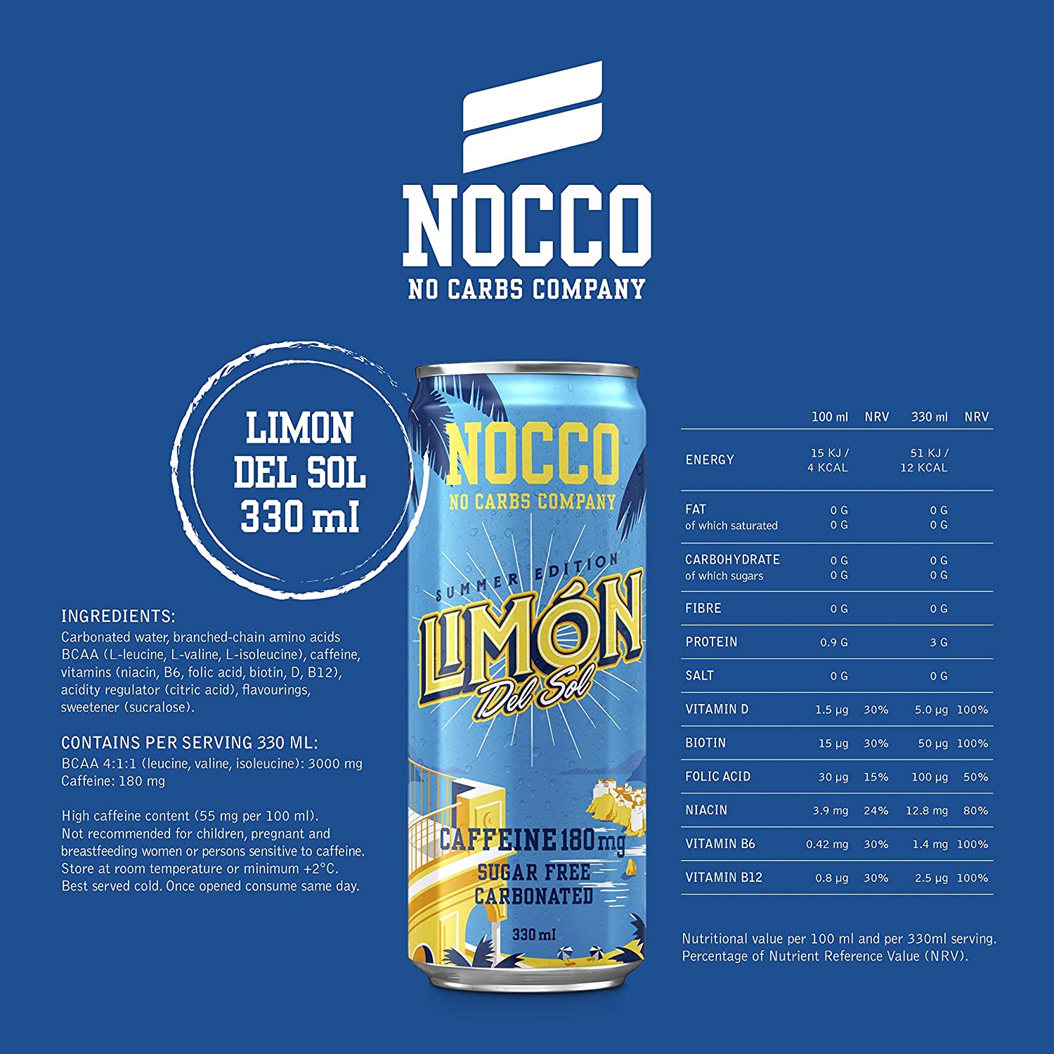 NOCCO Sugar Free Energy Drink, BCAA, 180mg High Caffeine, with Amino Acids & Vitamins, Ideal for Pre Workout - Image 3