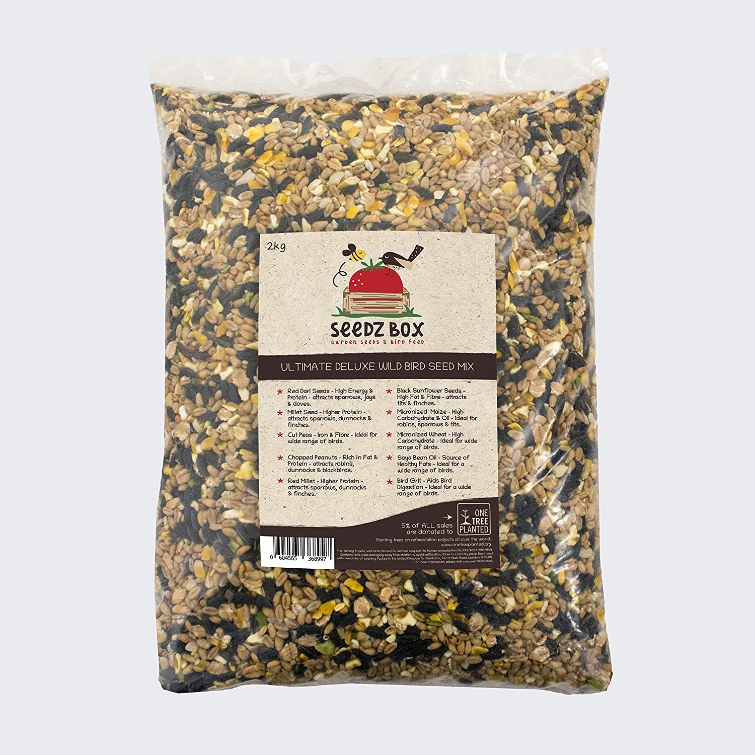 Bird Food Seed Feed Mix For Small Wild Garden Birds 1.8kg, SeedzBox Deluxe Grain & Nut Blend