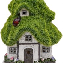 TERESA'S COLLECTIONS Flocked Fairy House Garden Ornaments with Solar Powered Lights, Waterproof Resin Garden Statue Outdoor Cottage Figurines for Patio Lawn Yard Decorations, 20cm