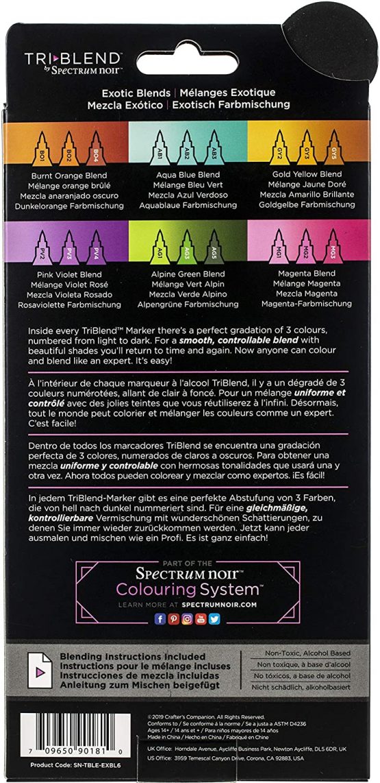 Crafter's Companion Spectrum Noir Triblend Alcohol Markers Unique 3-in-1 Blendable Effect-6 Coloured Pen Kit Shades, Exotic Blends, One Size - Image 2