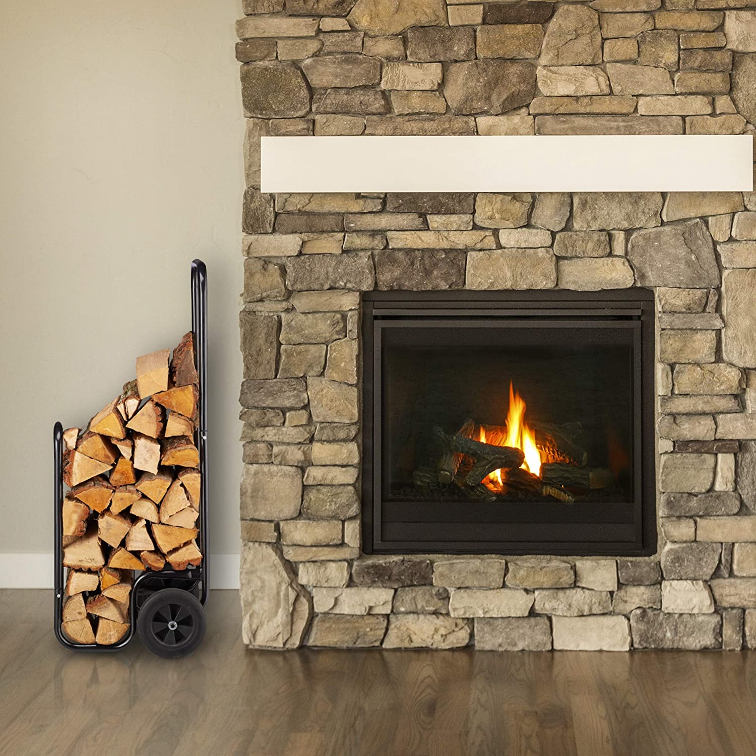 Relaxdays Log Cart, Steel Firewood Trolley, With 2 Wheels, Fireplace Wood Transport & Storage, Up To 60 kg, Black - Image 2