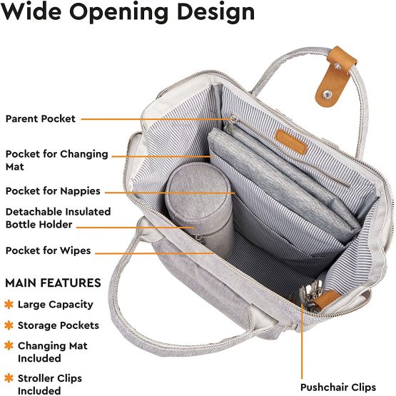 BABABING | Mani Baby Changing Bag Large Backpack with Adjustable Shoulder Straps | Multifunction Baby Bag Backpack with Detachable Changing Mat | Grey/Brown - Image 2