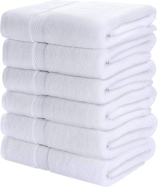 Utopia Towels - Premium 100 % Cotton White Small Bath Towel Set (6 Pack, 56 x 112 Centimetres) - Lightweight, High Absorbency - Multipurpose Quick Drying Pool Gym White Towel Set