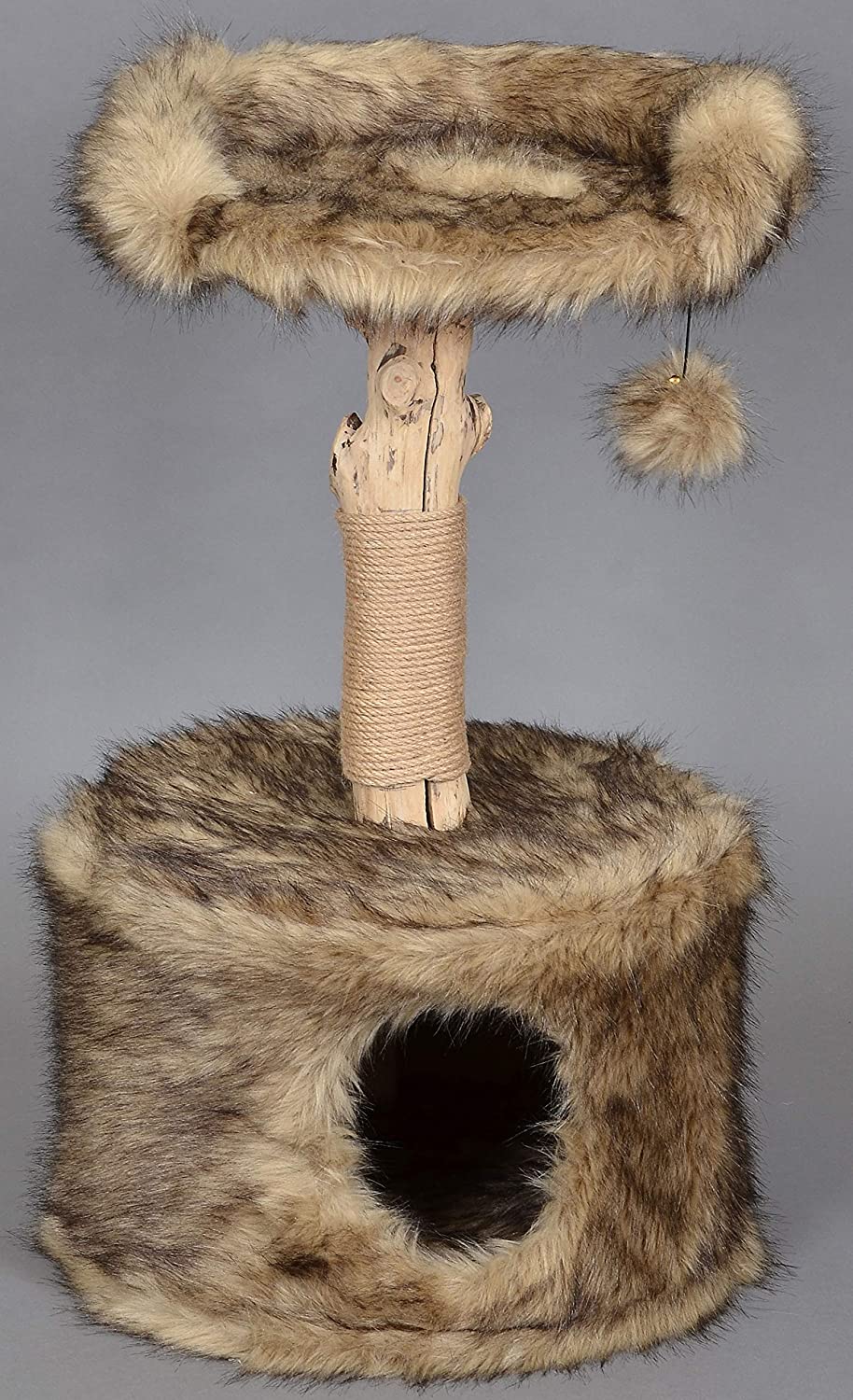 dobar® Ruby 35288FSCe Design Cat Scratching Post Natural Wood Cat Furniture with Play Ball Cat Cave with Plush and Lying Surface Claw Care with Jute Diameter 45 x 78-88 cm Brown - Image 2