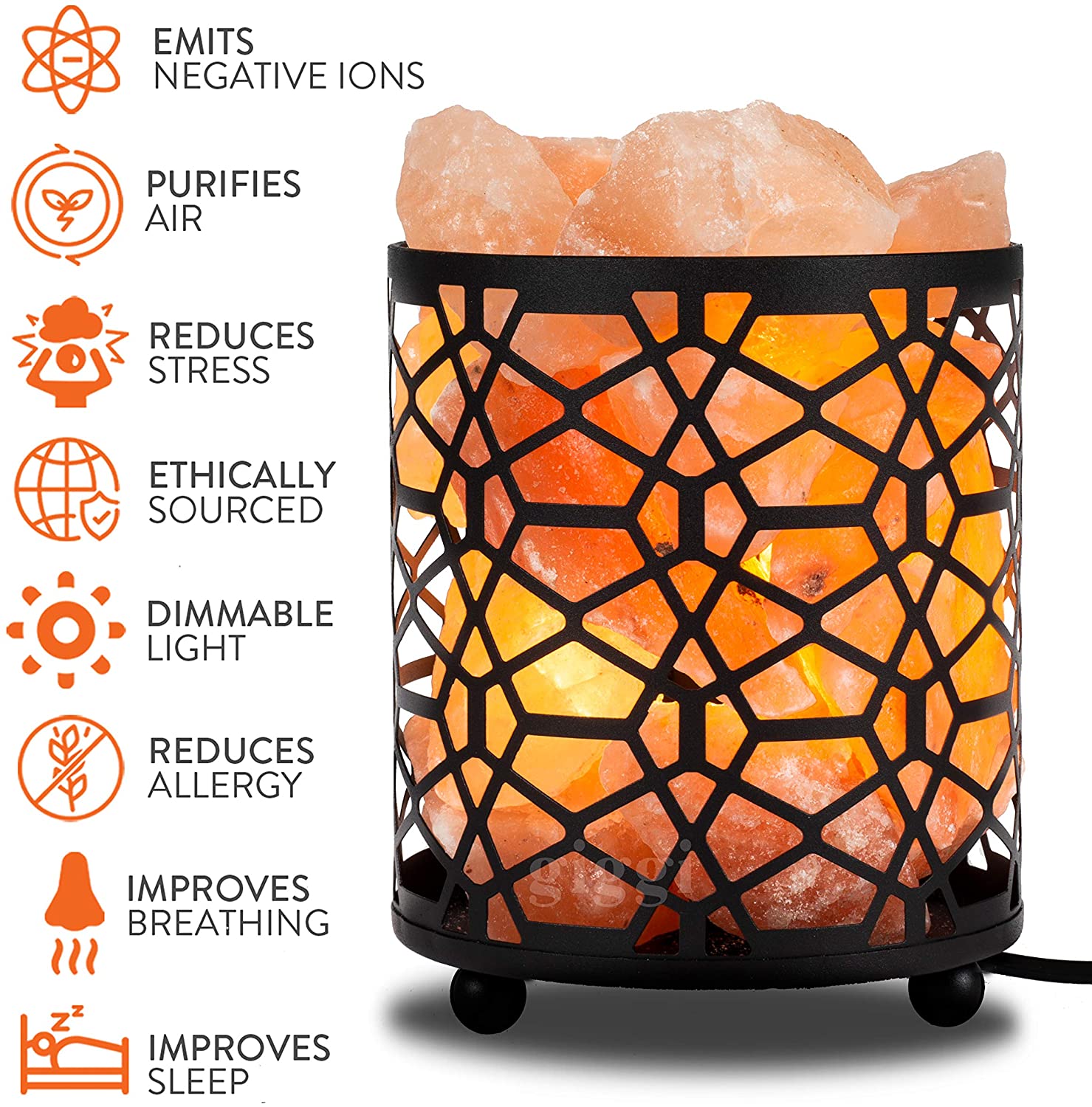 Giggi Himalayan Salt Lamp With Dimmer Switch, Metal Basket Pink Crystal Table Lamp - Image 3