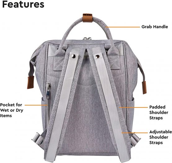 BABABING | Mani Baby Changing Bag Large Backpack with Adjustable Shoulder Straps | Multifunction Baby Bag Backpack with Detachable Changing Mat | Grey/Brown - Image 4