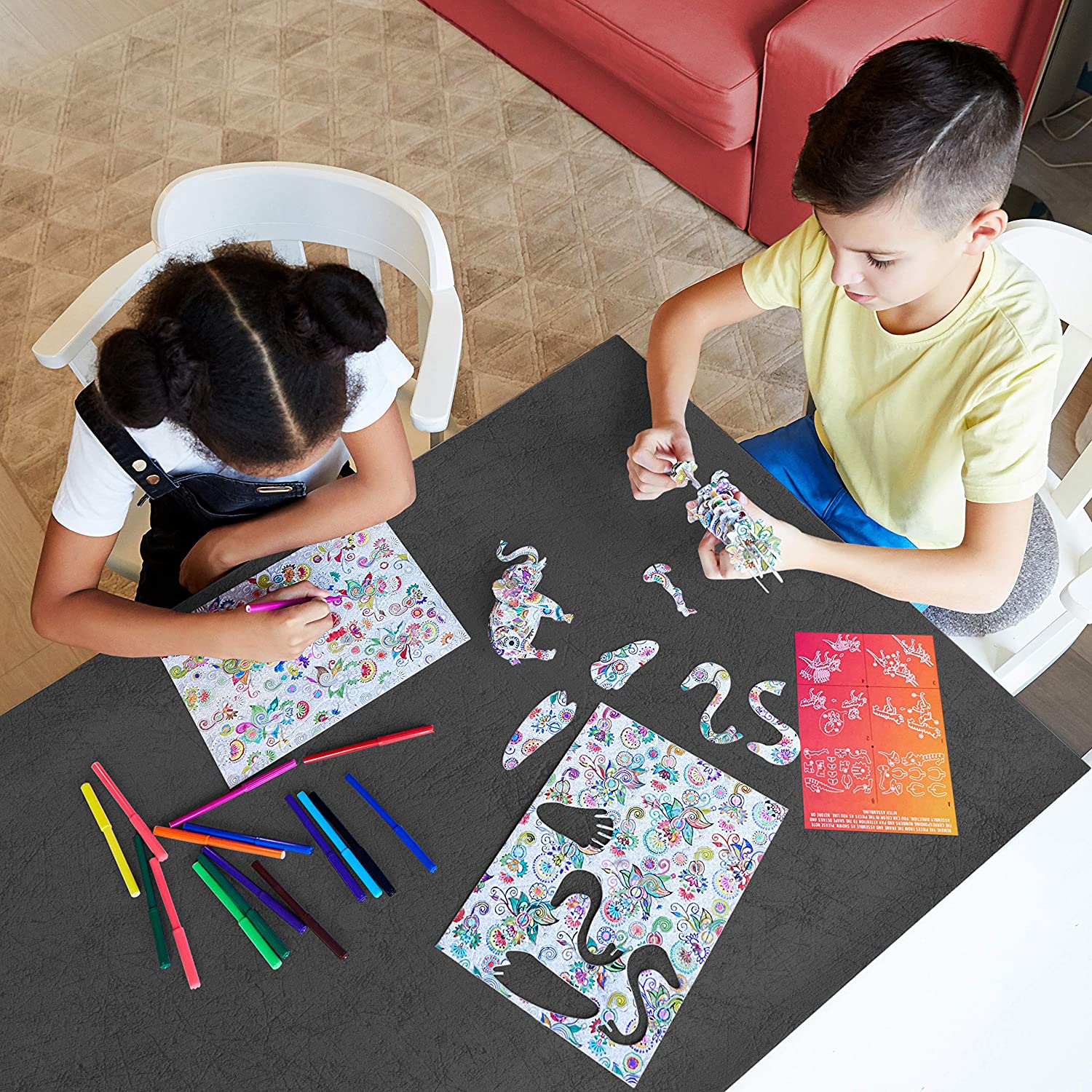 3D Puzzle for Kids – Colouring 3D Jigsaw Puzzle Gift Set with 6 Animals – Arts and Crafts Set for Girls and Boys Ages 7 8 9 10 11 12 - Fun Art Creative DIY Project Kit - 6 Pack with Colouring Pens - Image 2